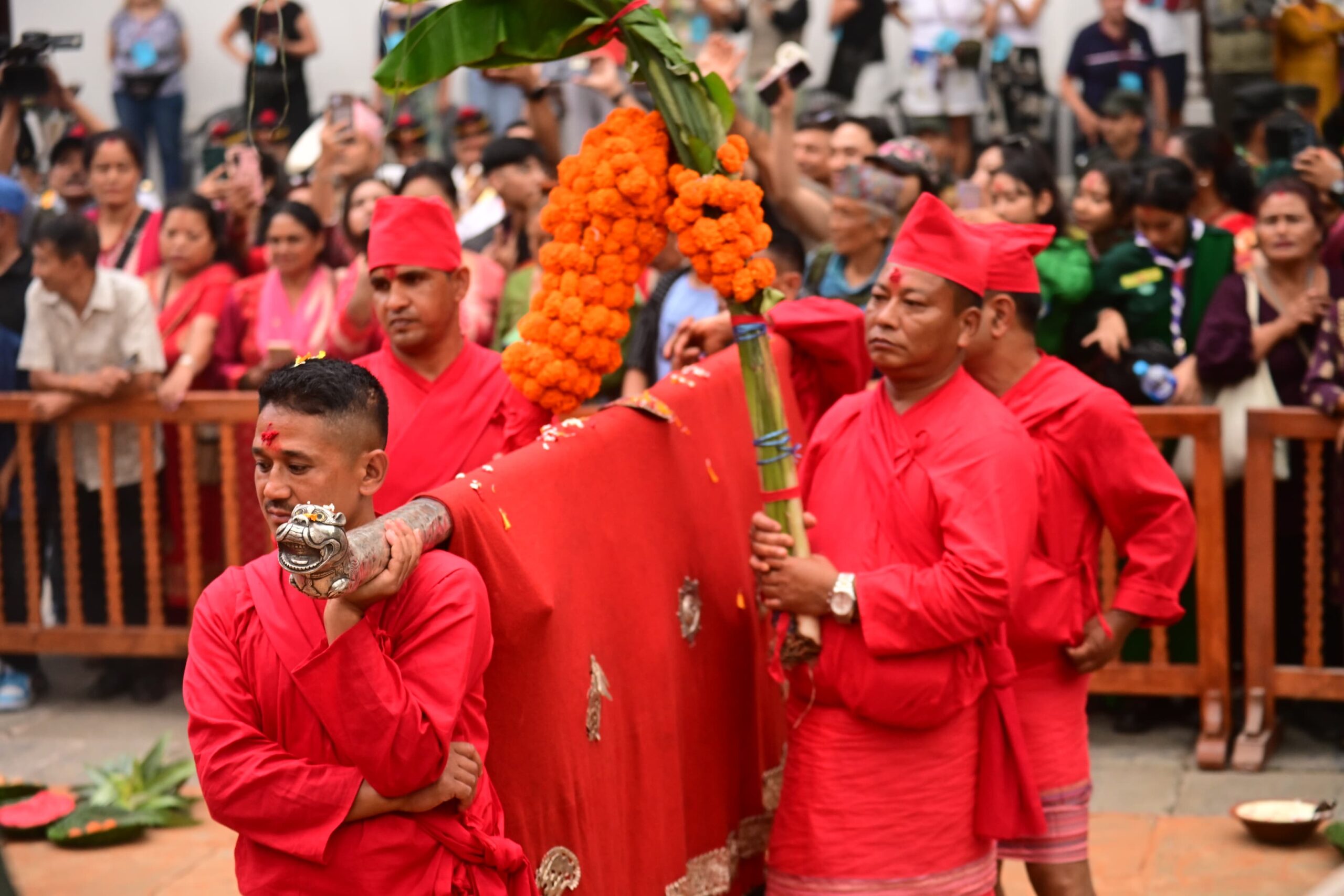 हनुमानढोकाको दसैँघरमा विधिपूर्वक भित्र्याइयो फूलपाती