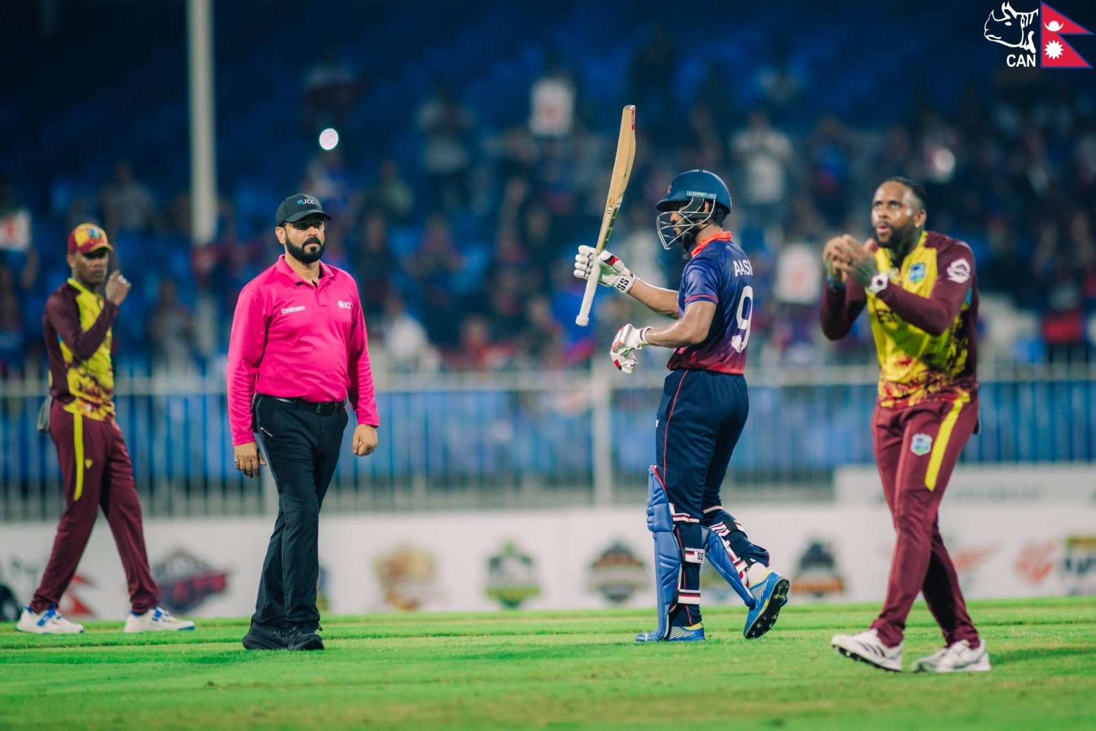 आसिफ र सन्दीपको शतकीय साझेदारी, वेस्ट इन्डिजलाई १७४ रनको प्रतिस्पर्धात्मक लक्ष्य