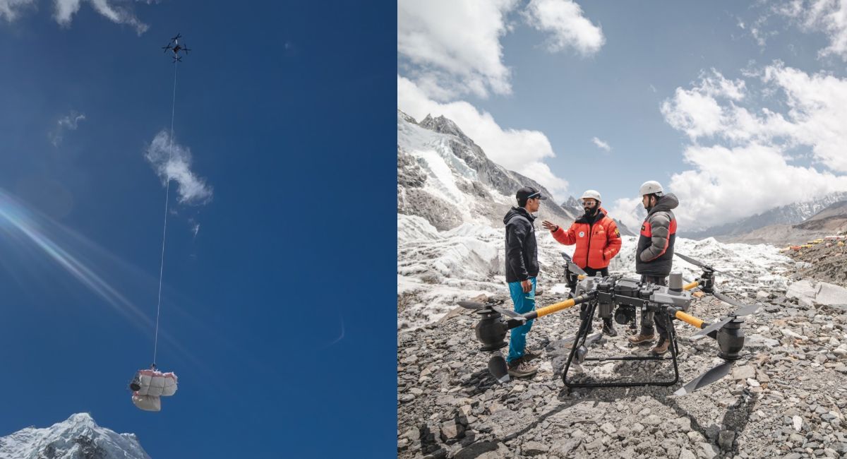 सगरमाथामा ड्रोनबाट फोहर सङ्कलन