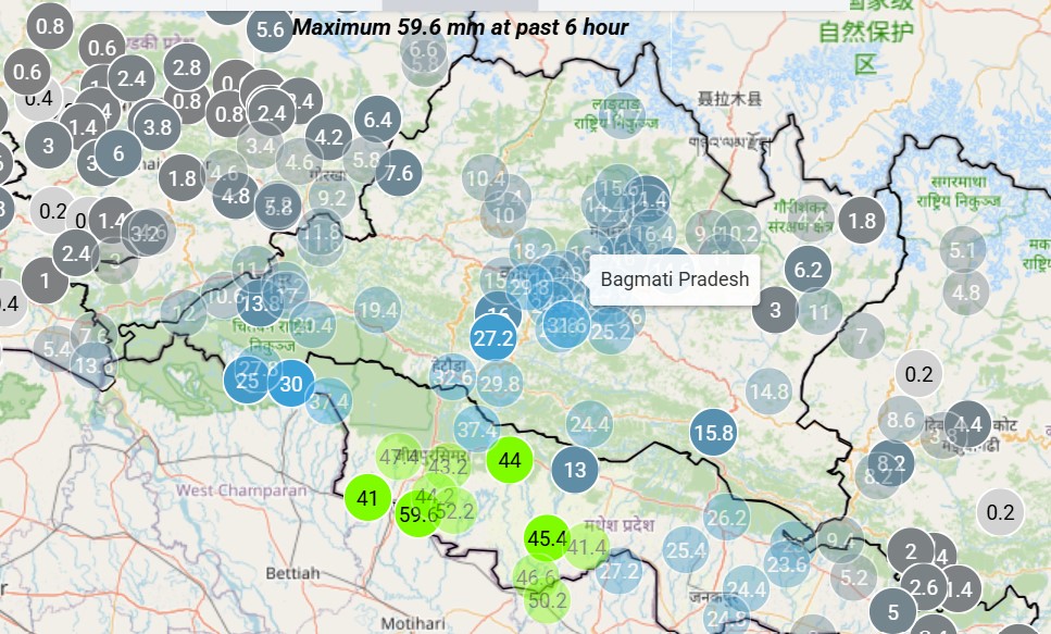 मधेशमा सुरु भयो अत्याधिक वर्षा, ६ घण्टामै वीरगन्जमा ६० मिलिमिटर पर्‍यो पानी