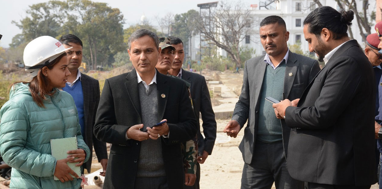 निर्माणाधीन संसद् भवनको गृहमन्त्री अर्यालले गरे निरीक्षण