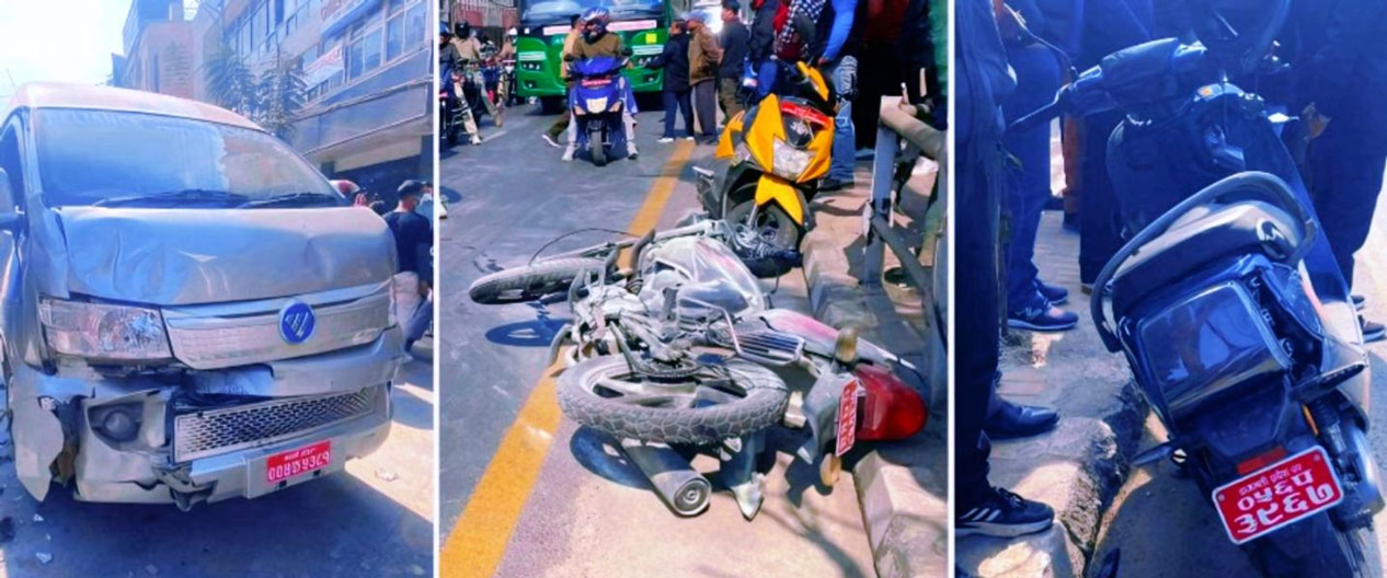 जमलमा पाँच सवारीसाधन आपसमा ठोक्किए‚ चारजना घाइते